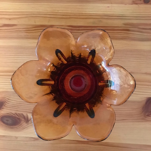 Art Glass Vase Floral Shape Textured Red Orange - Picture 2 of 4